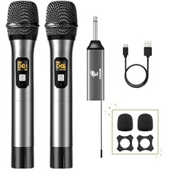 Tonor UHF TW-630 Wireless Microphone Dual Wireless Metal Dynamic Micro System with Rechargeable Receiver for Karaoke, Conferences, Weddings, DJ, Party, Speech, Church, Classes, 60 m