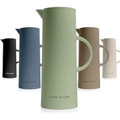 LARS NYSØM Thermal Coffee Carafe 1 Litre | Insulated Thermos Flask | Coffee Pot & Teapot | 12 Hours Hot & 24 Hours Cold | Plastic Insulated Jug with Glass Flask (Sage, 1000 ml)