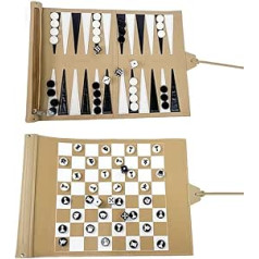 Apherin Rollable Travel Backgammon komplekts (bēšs (trīs vienā)