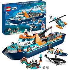 LEGO 60368 City Arktikas izpētes kuģis, liela peldoša rotaļu laiva ar helikopteru, laiva, zemūdene ROV, vikingu kuģa vraks, 7 mini figūriņas un Orca figūra, dāvana bērniem no 7 gadu vecuma