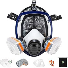 AirGearPro G-750 respiratora maska, pilna maska ar A1P2 filtru, pretmiglas, pretgāzes, pretputekļu maska, gāzmaska, ideāli piemērota krāsošanai, kokapstrādei, celtniecībai, slīpēšanai, izsmidzināšanai, ķimikālijām, DIY