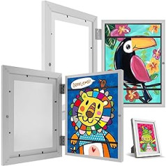 Butory Pack of 2 Children's Art Frames Art Photo Frames for Children Fillable Picture Frame Children's Drawings A4 Picture Frame Wood Children's Art Frame for Storage Children's Artworks (White)