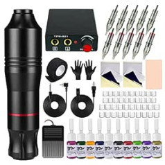 Blackbudda Rotary Tattoo Machine Set for Professionals with Power and Pigment, Pack of 10 Cartridges Needles (Black)