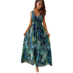 Moceal V-neck Women's Boho Summer Dress, Halterneck Sleeveless, Floral Beach Dress, Long, Maxi, Cocktail Dress