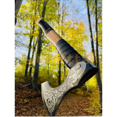 Handmade Viking Axe Camping Hunting Hatchet Nordic Survival Outdoor Axe 1095 Carbon Steel Rosewood Handle with Leather Winding Axe Christmas Gift Idea