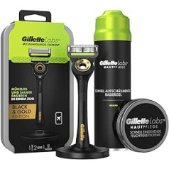 Gillette Labs Beard Care Set, Men's Wet Razor + 2 Razor Blades with Travel Case + Moisturising Cream (100 ml) + Shaving Gel (198 ml) for Men