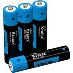 Kratax Rechargeable Lithium AAA Battery, 1100 mWh 1.5 V AAA Lithium Battery Fast Charge 1200 Charge and Discharge Cycles (Pack of 4)