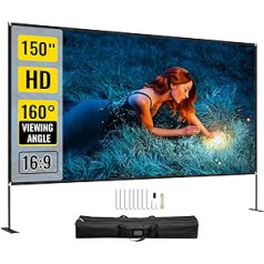 VEVOR Projection Screen with Stand 381 cm (150 Inches) Portable Film Screen 16:9 Outdoor Indoor Projector Screen 347 x 201.9 cm Mobile Projector Screen 160° Viewing Angle Suitable for Home Cinema