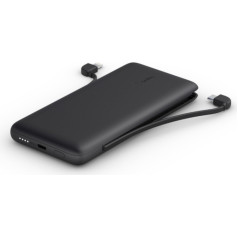 Powerbank 10 000mah ar usb-c/ltg kabeļiem, melns