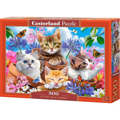 500 gabalu puzle ar kaķiem ziedos