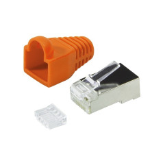 RJ45 cat.6 plugs with cover, 100 pcs., orange