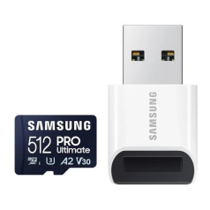 Samsung MicroSD atmiņas karte ar karšu lasītāju Pro Ultimate 512 GB MicroSDXC klases U3, V30, A2 zibatmiņa