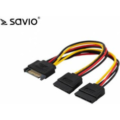 Savio barošanas kabelis SATA AK-17 | 18cm | 1x15 pin SATA (F) | 2x15 pin SATA (M)