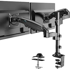 HUANUO monitora stiprinājums 2 monitoriem 13-32 collu ekrānam, monitora stiprinājuma 2 monitoru augstums regulējams ar 9 kg Pro Arm, ekrāna stiprinājums noliecams, grozāms, VESA 75/100 mm