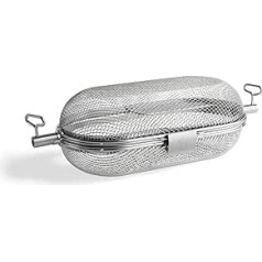 BURNHARD Stainless Steel Rotisserie Grill Basket, 5.8 L, Grill Round Suitable for Rotisserie Skewers up to Diameter 14 mm & Universal Skewers, Basket Dimensions 45 cm x 19 cm x 16 cm