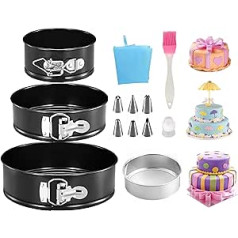 Cake mould set (4 inches/7 inches/9 inches), spring form 3 pieces and 1 piece flour sieve, 9 pieces piping bag and nozzle set, 1 piece oil brush, small cake mould baking mould