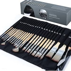 ARTIFY Expert Series 24-Piece Brush Set, Advanced Synthetic with Canvas Roller and Spatula for Acrylic Oil Watercolour Gouache (24 Pieces)
