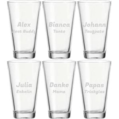 LUXENTU dzeramā glāze ar gravējumu, 300 ml, Universālas glāzes ar personalizētu vārda gravējumu bērniem un pieaugušajiem, mazgājams trauku mazgājamajā mašīnā, taisns nosaukums, 6 gab. iepakojumā