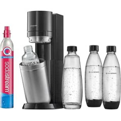 SodaStream Duo dzirkstošā ūdens automāts ar CO2 cilindru, 2x 1 litra klases pudelēm un 2x 1 litra trauku mazgājamām mašīnām drošām plastmasas pudelēm, augstums: 44 cm, krāsa: titāns.