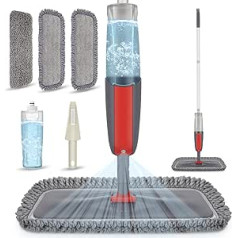 Floor Mop with Spray Function, MEXERRIS 410 ml Spray Mop with 3 Microfibre Cover and Scraper, 360 Degree Rotating Mop Mop Floor for Quick Cleaning Hardwood, Marble, Laminate, Tiles