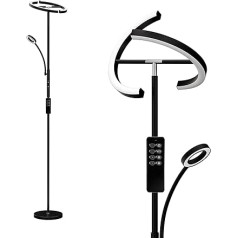 Anten Floor Lamp LED Dimmable Black Floor Lamp 20 W with Flexible 7 W Reading Lamp Modern Floor Lights with Remote Control 1500 LM with 3 Colour Temperatures for Living Room, Bedroom, Office, Hotel