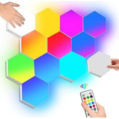 Sešstūra sienas gaisma ar tālvadības pulti, Smart Touch modulāra LED gaismas sienas panelis RGB nakts gaisma DIY ģeometrijas savienojuma kvantu gaisma mājas gaitenī biroja viesnīcas bāram Svētku dāvana, 6 gab. iepakojumā