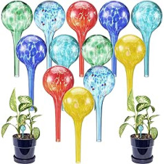 12 Pack Multicolor Watering Balls Glass Plant Watering Equipment Mouth Blown Small Self Watering Planter Insert for Indoor Outdoor Potted Plants 6 x 2.3 Inch