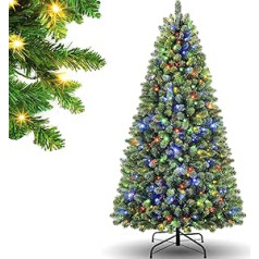 Artificial Christmas Tree, Spruce 6 ft Artificial Holiday Xmas Tree 1250 Branch Tips, Easy Assembly, Iron Stand, for Room, Christmas, Wedding, Holiday, Party