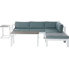 Lounge Set weiß Kunstholz Ecksofa mit Auflagen grün 2 Couchtische Messina