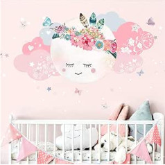 Little Deco DL267 Wall Sticker for Children's Room / Girls' Moon and Clouds I XL - 100 x 51 cm (W x H) I Wall Sticker Baby Room Self-Adhesive Wall Sticker Stars Flowers Children