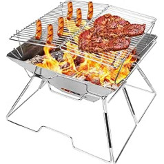 Āra ugunskura bedres, mazs pārnēsājams salokāms ugunskura grils 31 x 31 cm BBQ ugunskura malkas plīts deglis ar pārnēsāšanas somu āra, mugursomas, pārgājieniem, dārzam, grilēšanai