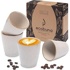 ECOBUNA® espresso krūzes (4 x 120 ml) no Portugāles, keramikas kafijas krūzes, mazas kafijas tasītes bez roktura priekš Doppio, Lungo, Espresso Macchiato, Cortado, Babyccino (krāsa: Latte White)