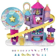 Tematiskais parks Polly Pocket HBT13 Rainbow Unicorn Fun, 3 dažādas atrakciju parka atrakcijas, 7 rotaļu laukumi, 2 lelles, 2 vienradži un 25 pārsteigumi (kopā 30 rotaļlietas), no 4 gadiem