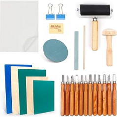 27 Pieces Lino Cutting and Printing Set, Block Printing Starter Kit, with Stamp Block, Sculptor Tools, Tracing Papers and Mixing Block for Stamp Carving and Printmaking