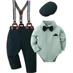 Amisssz Baby Boys džentlmeņu kostīms, 0–18 mēn., 4 daļīgs bērnu kāzu tērps, svētku kristību krekls ar tauriņu krekliem + kombinezoni ar lencēm