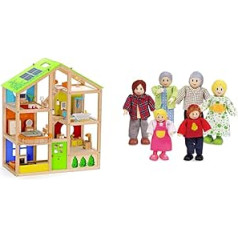 Hape E3401 Four Seasons House, mēbelēts un E3500 — leļļu ģimene, gaiša āda