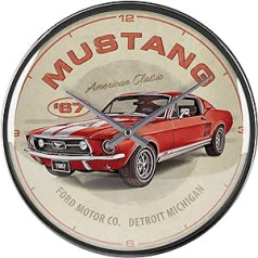 Nostalgic-Art Retro sienas pulkstenis, Ford Mustang - GT 1967 Red - Dāvanas ideja automašīnu aksesuāru faniem, Liels virtuves pulkstenis, Vintage dizains dekorēšanai, Diametrs 31 cm