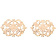 2 Pieces Wooden Applique Ornament Carving Flower Carved Long Onlay Applique Carving Sticker Furniture for Front Door Cupboard Window Furniture Decoration Decor Craft Frame (30 x 19 cm)