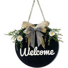 Ewolee Door Sign Welcome Sign, Rustic Wooden Front Door Sign with Bowknot 12 Inch Door Welcome Wreath Porch Decor Outdoor Vertical Sign for Home Decoration (Welcome)