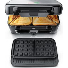 Arendo - Sandwich maker waffle iron contact grill with removable plates - with non-stick coating - dishwasher safe - BPA free - temperature control - sandwich maker - sandwich toaster
