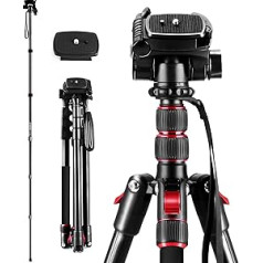 Camera Tripod, Andoer 200 cm Aluminium Alloy Tripod for DSLR Camcorder Monopod 360 Degree Rotating Ball Head Load Capacity 5 kg for Outdoor or Travel Photography with Carry Bag