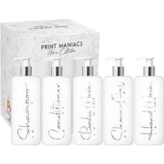 Print Maniacs Mrs Hinch Inspired Signature White 500 ml kvadrātveida atkārtoti lietojama dozatora pudele Sudraba sūknis personalizēts vannas istabas uzglabāšanas komplekts F2 (sudraba, šampūns, Con, ķermeņa mazgāšana, roku mazgāšana, dušas 