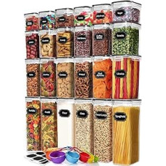 Skroam Storage Jars Set of 24, BPA-Free, Cereal Storage Container & Food Storage Containers, Airtight Kitchen Storage Containers, 40 Labels for Cereals, Flour, Sugar (Black)