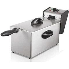 HAEGER Pro Chips Plus - 2000W Power Fryer - 4L Capacity - Safety System with Restart Button, Exterior Walls, Lid, Body and Container made of Stainless Steel.