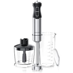 Arendo - Stainless Steel Hand Blender Set 1000 Watt - Four-Blade Knife - Purée Stick - Variable Speed Control - Turbo Button - 600 ml Measuring Cup - Tested Safety