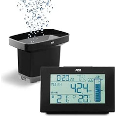 ADE WS1907 Rain Gauge (Weather Station with Rain Meter for the Garden with Wireless Sensor, Thermometer for Indoor and Outdoor Use, Digital Radio Clock with Alarm Clock), Black