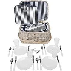 anndora Picnic Basket for 2 People, Wicker Basket with Cooling Compartment and Accessories, 11 Pieces, Choice of Colours