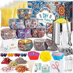 NCKIHRKK DIY Candle Making Set, DIY Scented Candle Gift Set, Candle Making Kit with 480 g Soy Wax, 8 Candle Tins, 8 Dried Flowers, 8 Colour Blocks, DIY Set Adults Children Candle Making Kit