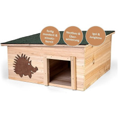 CULT at home Hedgehog House with Wooden Base Height 18 cm - Hedgehog Hotel with Labyrinth Entrance - Hedgehog Food House Hedgehog Hut - Hedgehog Sleeping House and Decoration for the Garden - Ready