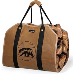 ART-GIFTREE Extra Large Firewood Carrier, Wood Basket, Firewood Bag, Carry Bag, Made of Canvas with 2 Handles, Felt Basket with Reinforced Handles for Firewood, Brown, Heavy Wood Holder for Fireplace